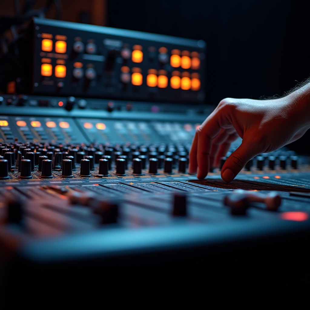 Mixer audio professionale e rack di amplificatori per eventi
