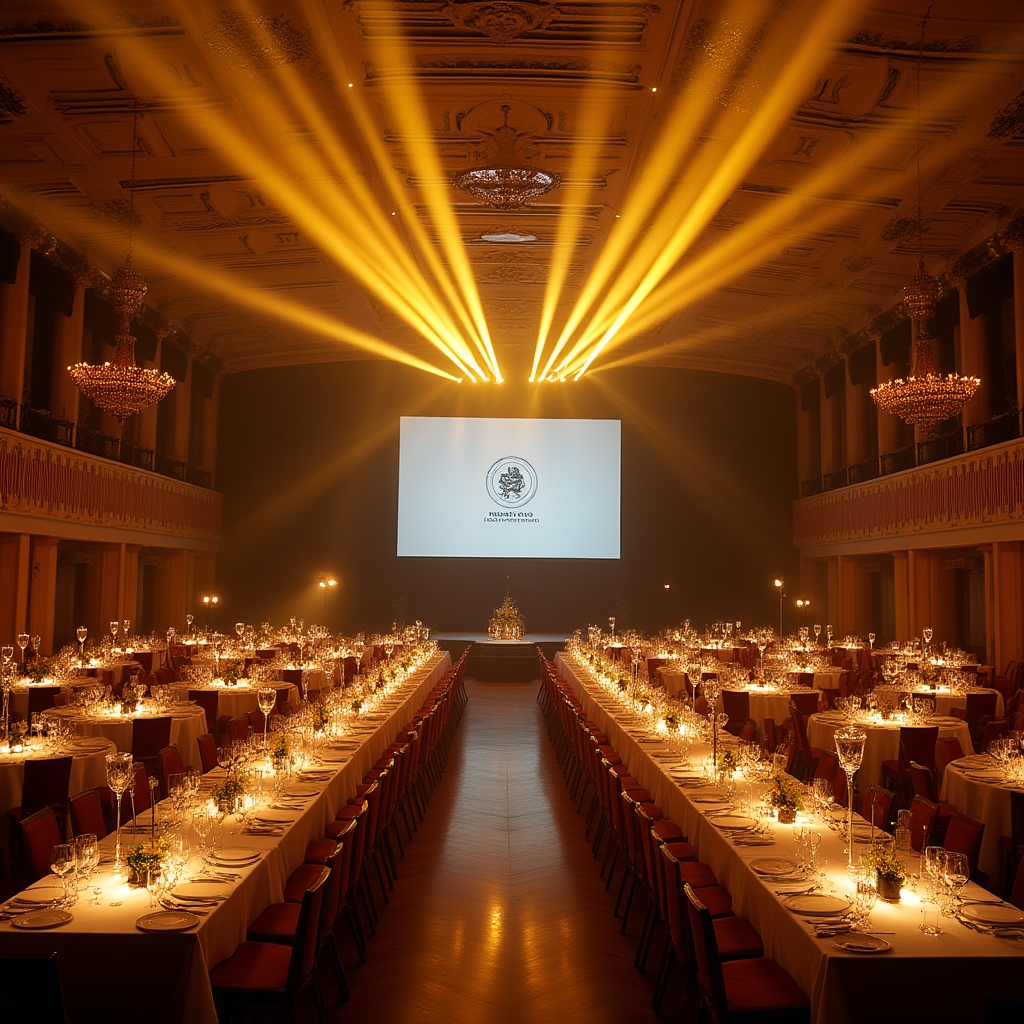 Scenografia con luci LED per gala aziendale in sala eventi