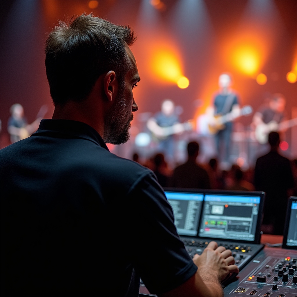 Tecnico audio al mixer durante un evento dal vivo